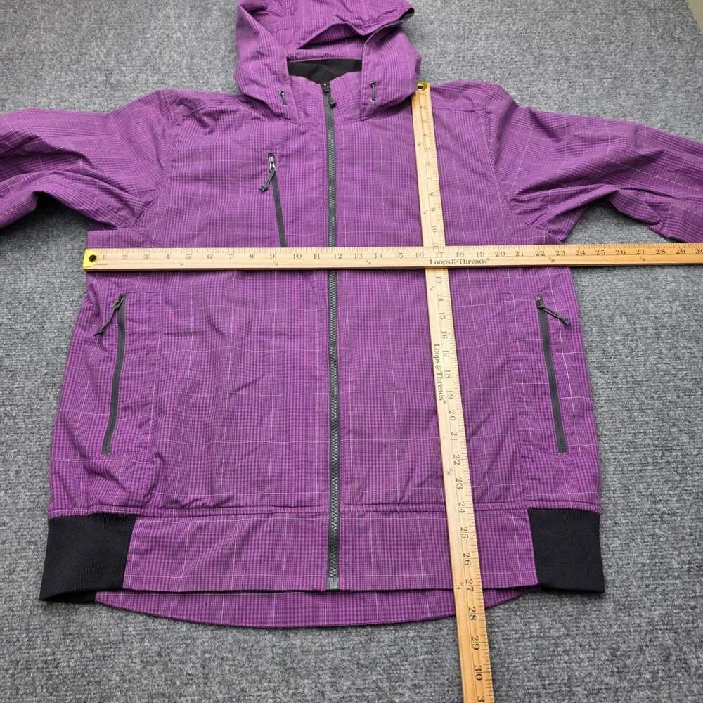 The North Face Mens Large L Purple Plaid Hooded Windbreaker Full Zip Jacket